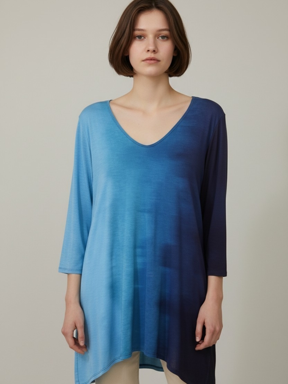 Clara Sun Woo Ombre V-Neck Tunic Top - Light to Deep Blue
